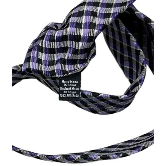 BEN SHERMAN Men's Silk Tie DESIGNER XL Black Purple Plaids & Checks W:2.7" EUC - Picture 3 of 4